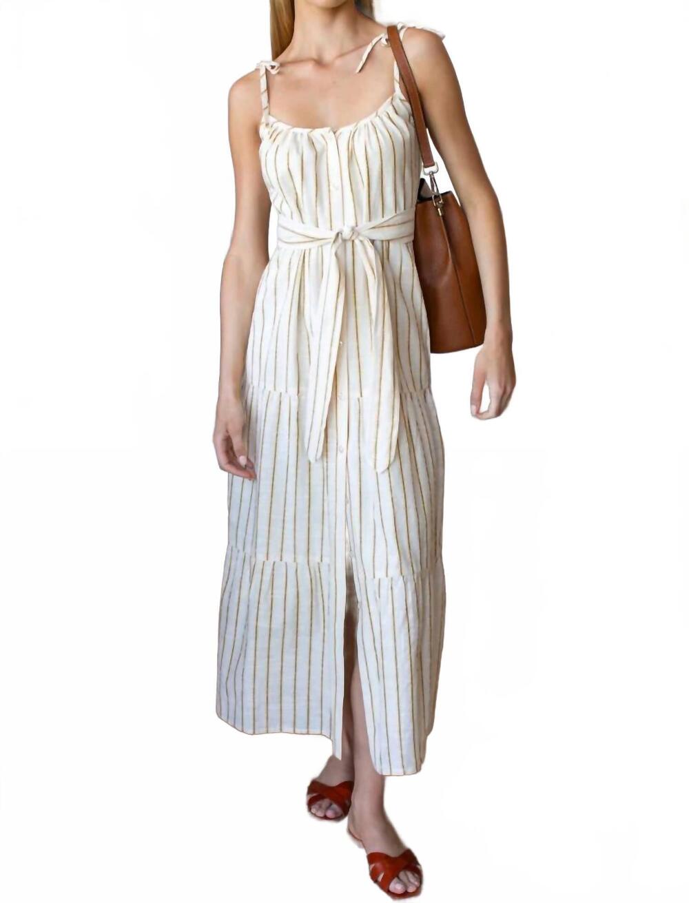 NEW EMERSON FRY india front button down sundress in honey stripe